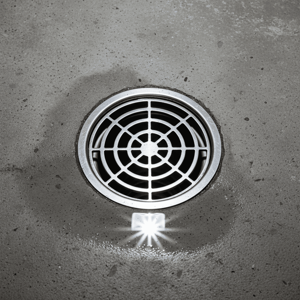 Clean floor drain in a basement after descaling.